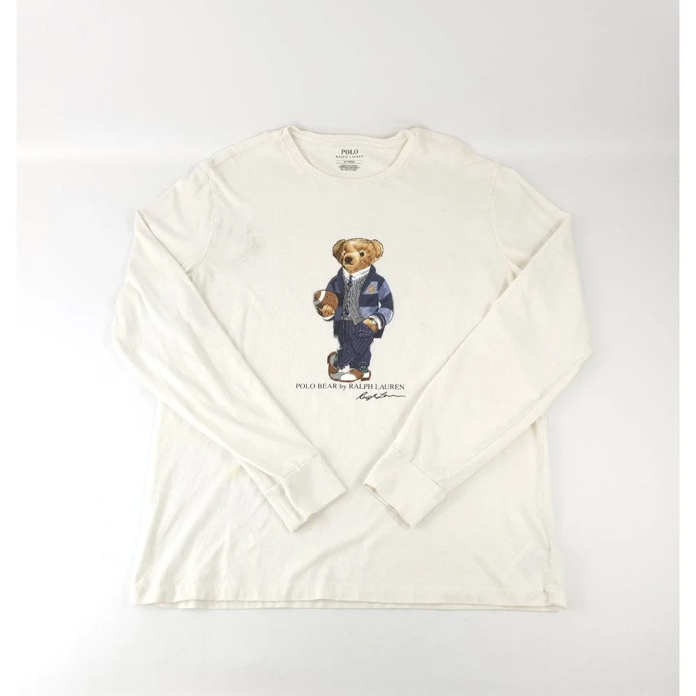 Polo Ralph Lauren Bear Rugby Cream Medium Long Sleeve Shirt PLS Read